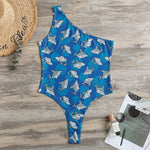 Cartoon Shark Pattern Print One Shoulder Bodysuit
