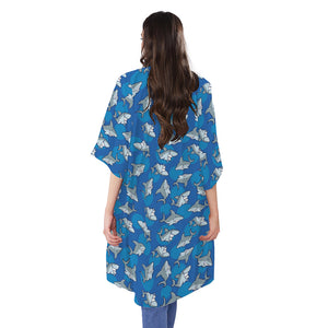 Cartoon Shark Pattern Print Open Front Beach Cover Up