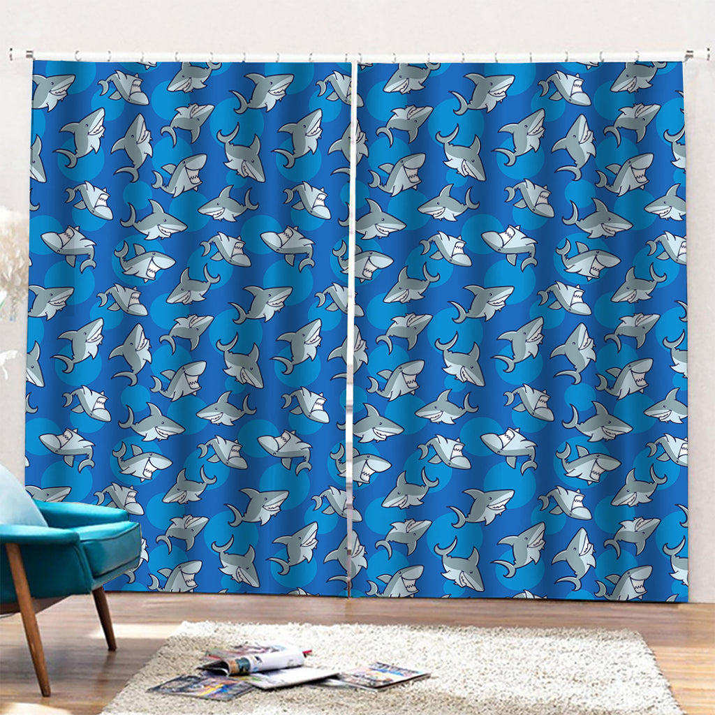 Cartoon Shark Pattern Print Pencil Pleat Curtains