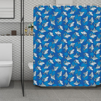 Cartoon Shark Pattern Print Polyester Shower Curtain