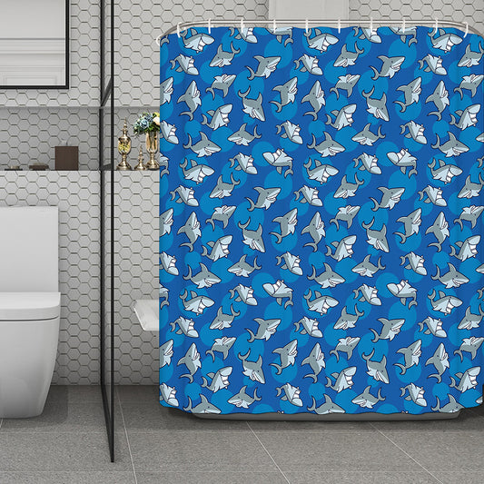 Cartoon Shark Pattern Print Polyester Shower Curtain