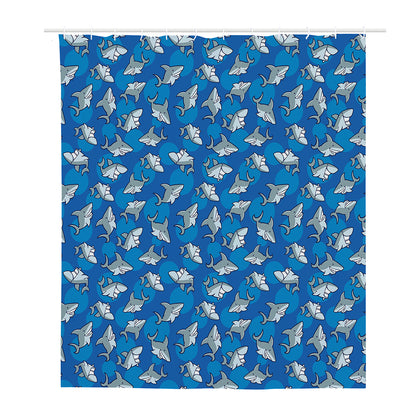 Cartoon Shark Pattern Print Polyester Shower Curtain