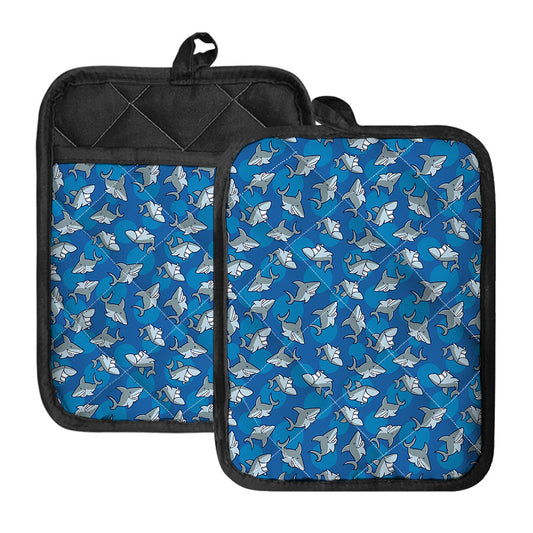 Cartoon Shark Pattern Print Pot Holders With Pocket