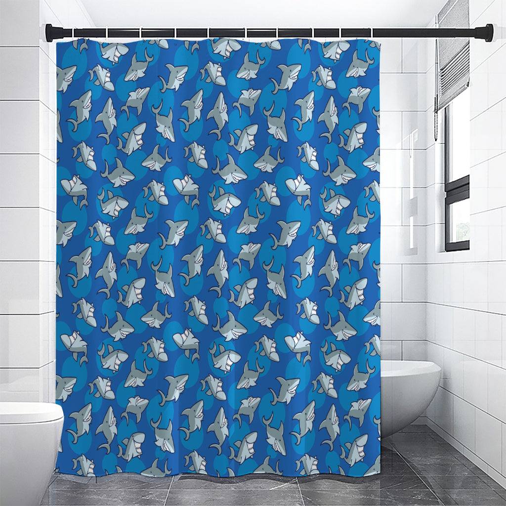 Cartoon Shark Pattern Print Premium Shower Curtain