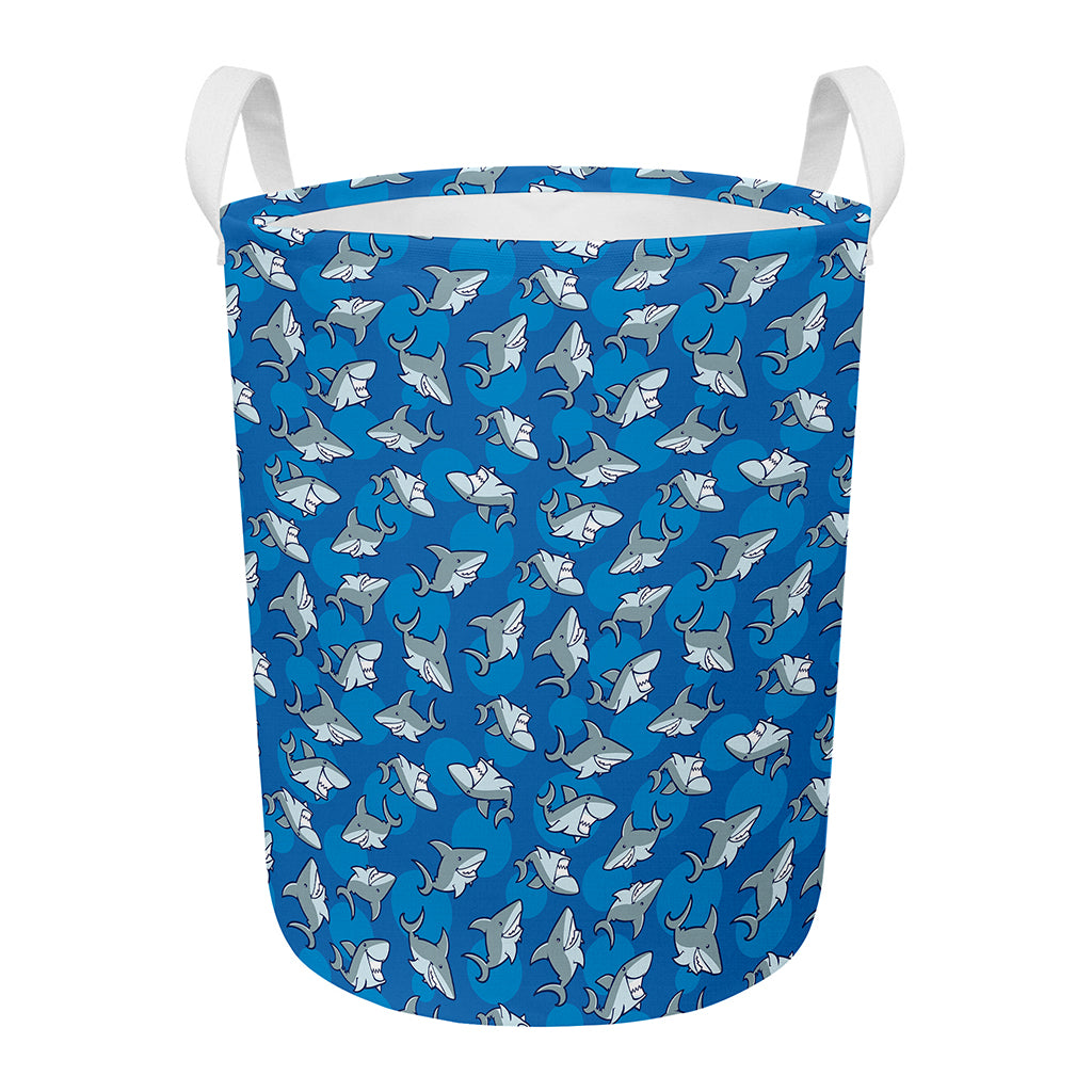 Cartoon Shark Pattern Print Round Laundry Basket