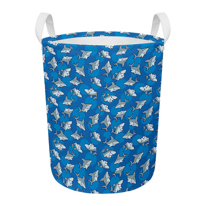 Cartoon Shark Pattern Print Round Laundry Basket
