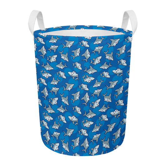 Cartoon Shark Pattern Print Round Laundry Basket