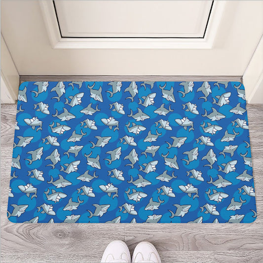 Cartoon Shark Pattern Print Rubber Doormat