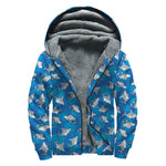 Cartoon Shark Pattern Print Sherpa Lined Zip Up Hoodie