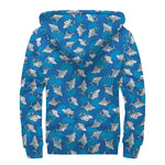 Cartoon Shark Pattern Print Sherpa Lined Zip Up Hoodie