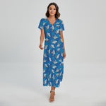 Cartoon Shark Pattern Print Short Sleeve Maxi Dress