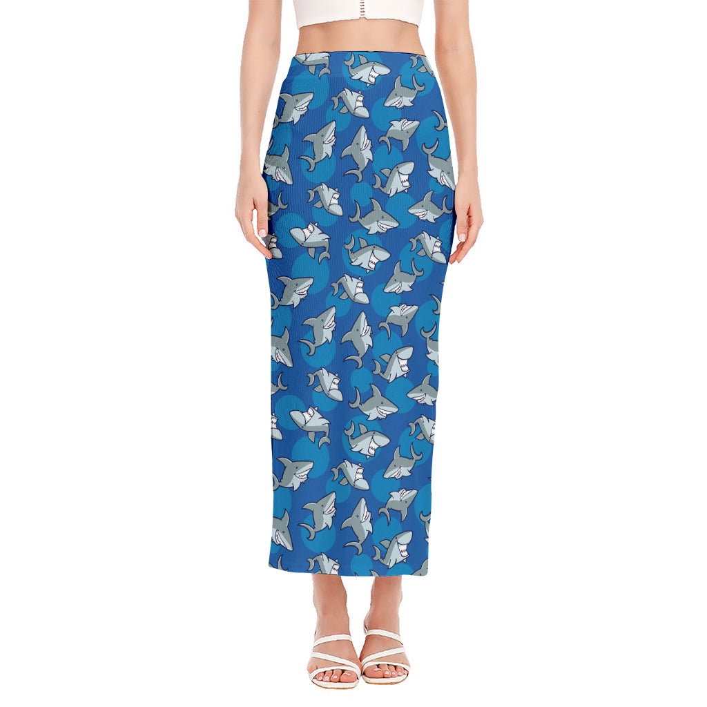 Cartoon Shark Pattern Print Side Slit Maxi Skirt
