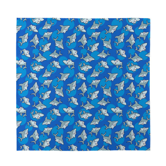 Cartoon Shark Pattern Print Silk Bandana