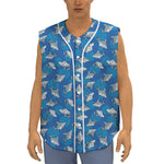 Cartoon Shark Pattern Print Sleeveless Baseball Jersey