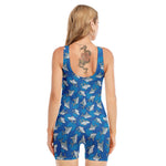Cartoon Shark Pattern Print Sleeveless One Piece Swimsuit