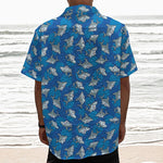 Cartoon Shark Pattern Print Textured Short Sleeve Shirt