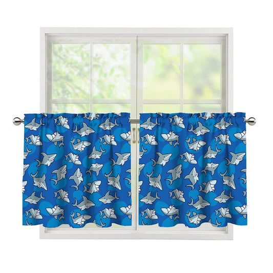 Cartoon Shark Pattern Print Tier Curtains