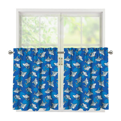 Cartoon Shark Pattern Print Tier Curtains
