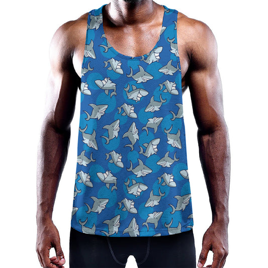 Cartoon Shark Pattern Print Training Tank Top