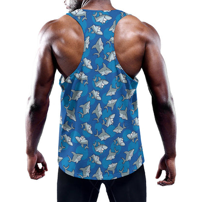Cartoon Shark Pattern Print Training Tank Top