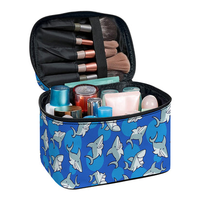 Cartoon Shark Pattern Print Travel Makeup Bag