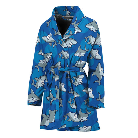 Cartoon Shark Pattern Print Women's Bathrobe