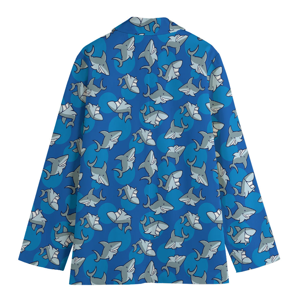 Cartoon Shark Pattern Print Women's Blazer