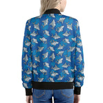 Cartoon Shark Pattern Print Women's Bomber Jacket