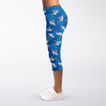 Cartoon Shark Pattern Print Women's Capri Leggings