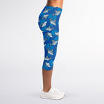 Cartoon Shark Pattern Print Women's Capri Leggings
