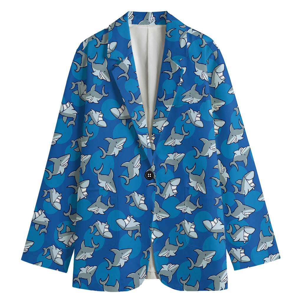 Cartoon Shark Pattern Print Women's Cotton Blazer