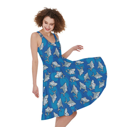 Cartoon Shark Pattern Print Women's Sleeveless Dress