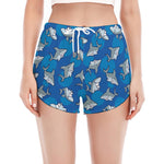 Cartoon Shark Pattern Print Women's Split Running Shorts