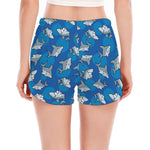 Cartoon Shark Pattern Print Women's Split Running Shorts