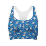Cartoon Shark Pattern Print Women's Sports Bra
