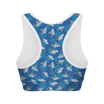 Cartoon Shark Pattern Print Women's Sports Bra