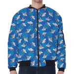 Cartoon Shark Pattern Print Zip Sleeve Bomber Jacket