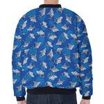 Cartoon Shark Pattern Print Zip Sleeve Bomber Jacket