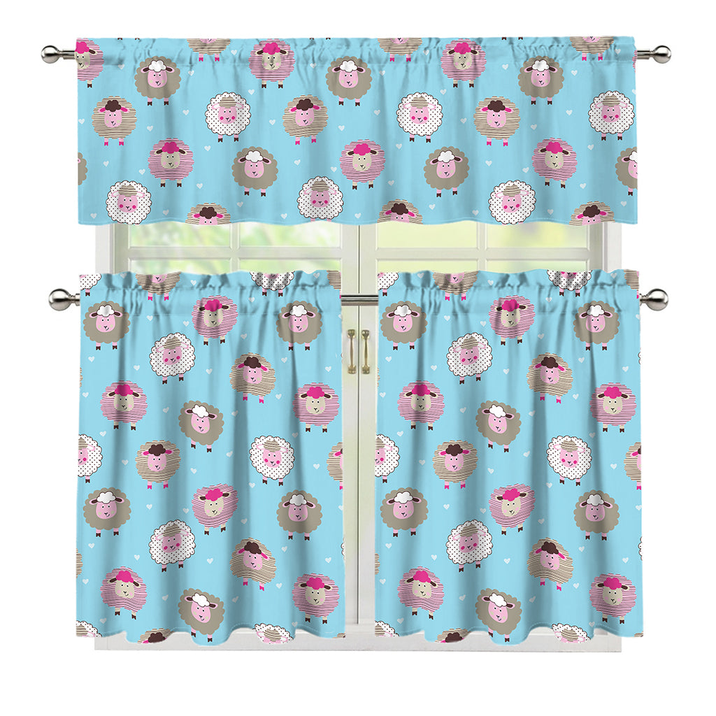 Cartoon Sheep Pattern Print 3 Piece Kitchen Curtains