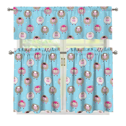 Cartoon Sheep Pattern Print 3 Piece Kitchen Curtains