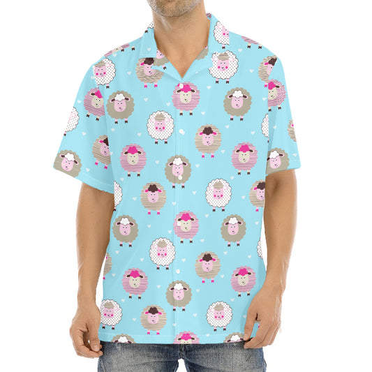 Cartoon Sheep Pattern Print Aloha Shirt