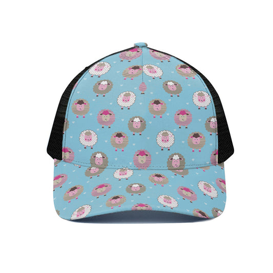 Cartoon Sheep Pattern Print Black Mesh Trucker Cap