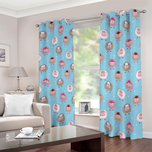 Cartoon Sheep Pattern Print Blackout Grommet Curtains