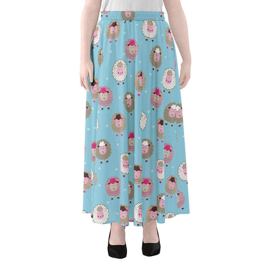 Cartoon Sheep Pattern Print Chiffon Maxi Skirt