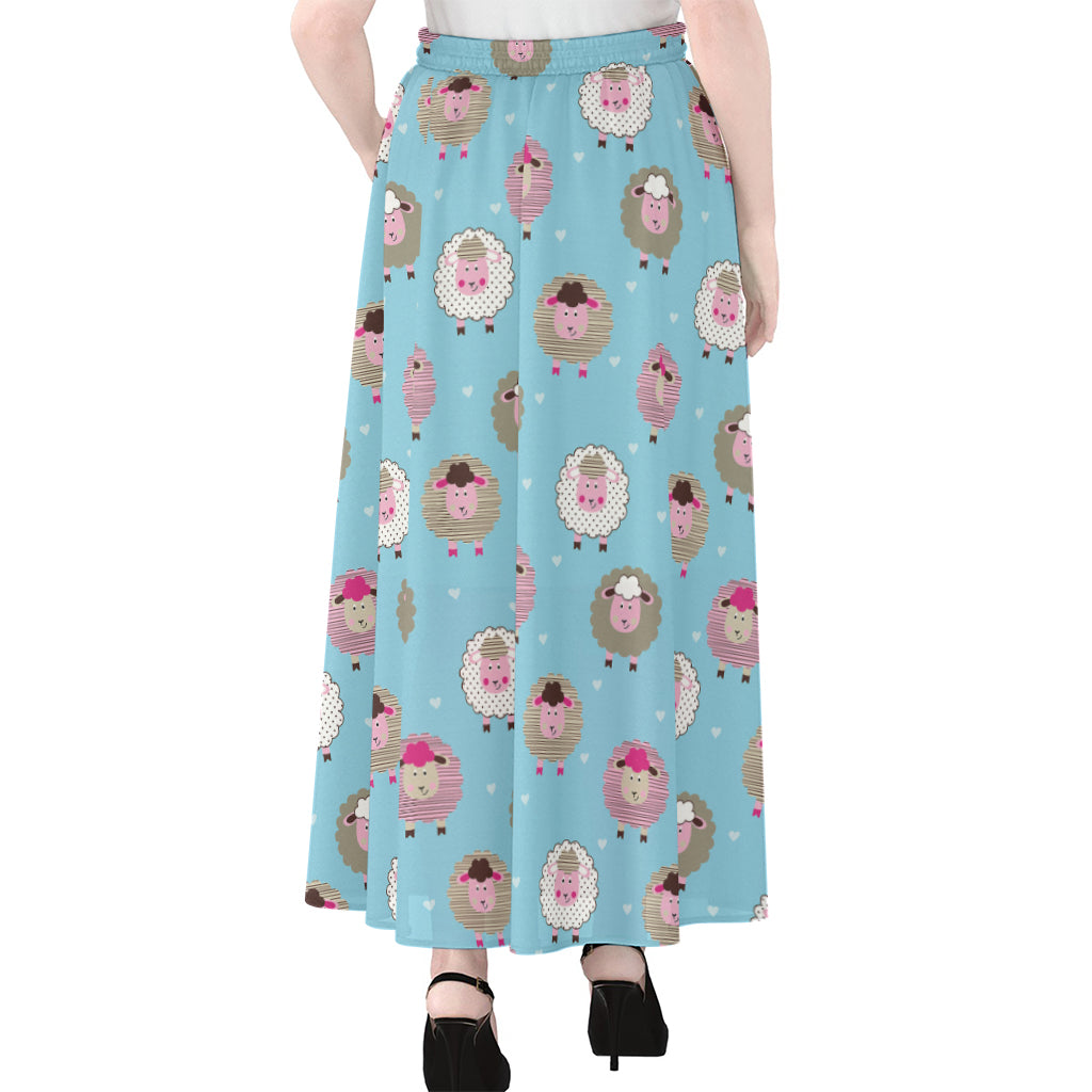 Cartoon Sheep Pattern Print Chiffon Maxi Skirt