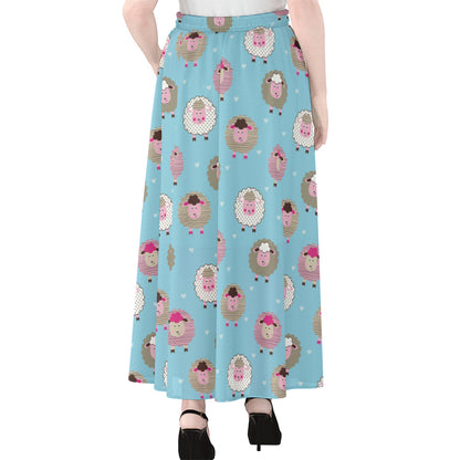 Cartoon Sheep Pattern Print Chiffon Maxi Skirt