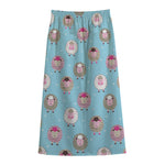Cartoon Sheep Pattern Print Cotton Front Slit Maxi Skirt