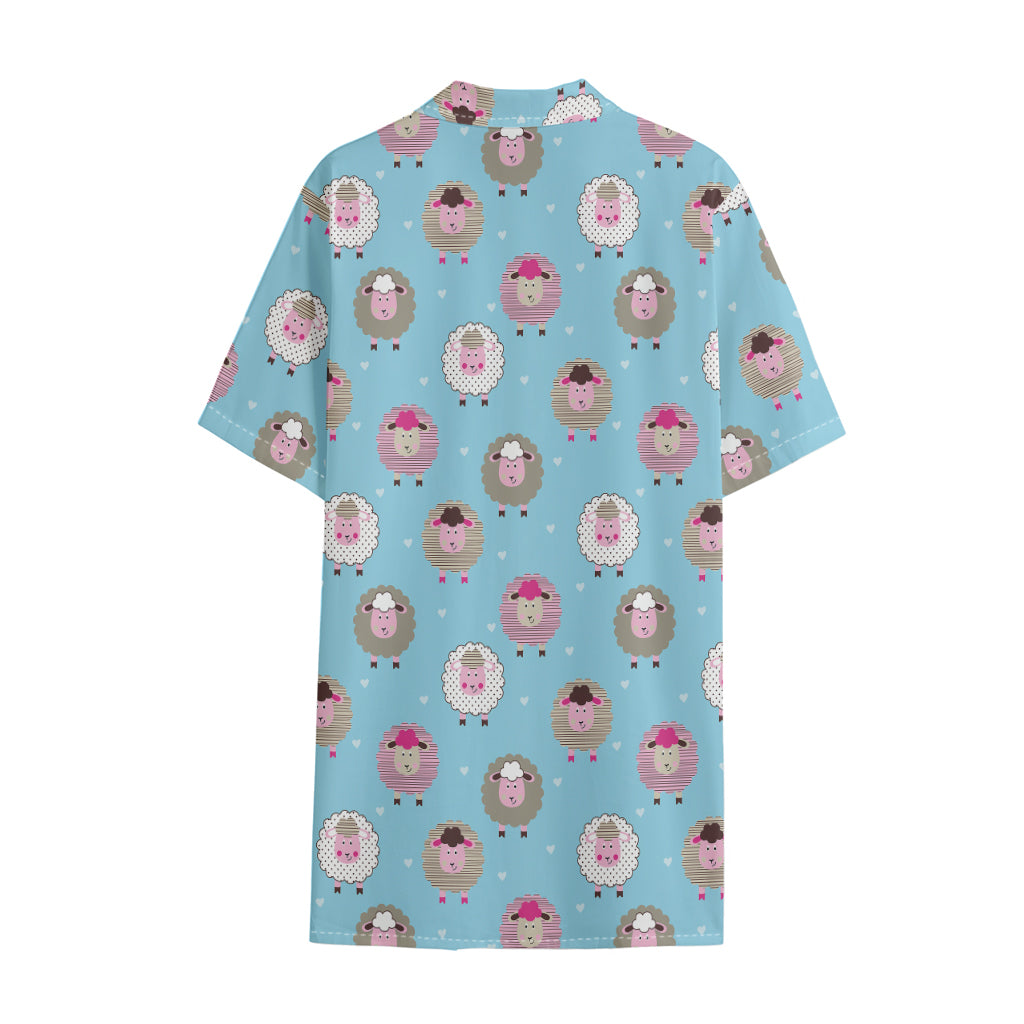 Cartoon Sheep Pattern Print Cotton Hawaiian Shirt