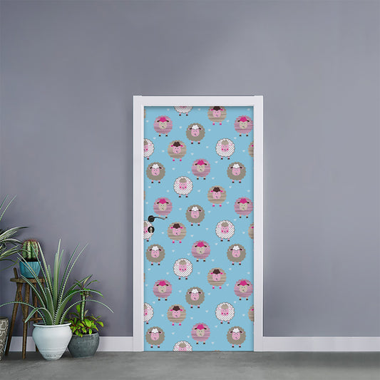 Cartoon Sheep Pattern Print Door Sticker