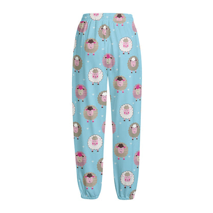 Cartoon Sheep Pattern Print Fleece Lined Knit Pants